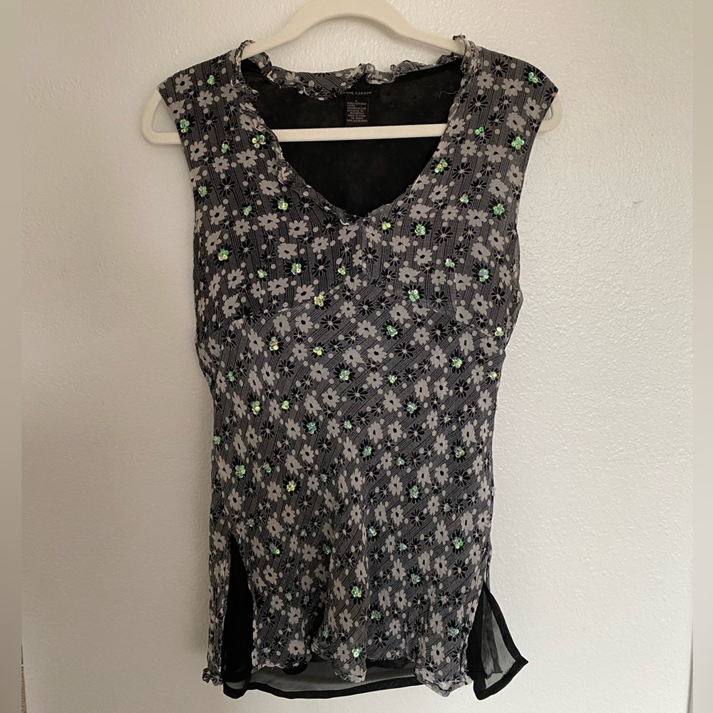 Anne Carson Black and Gray Blouse Elegant Top
